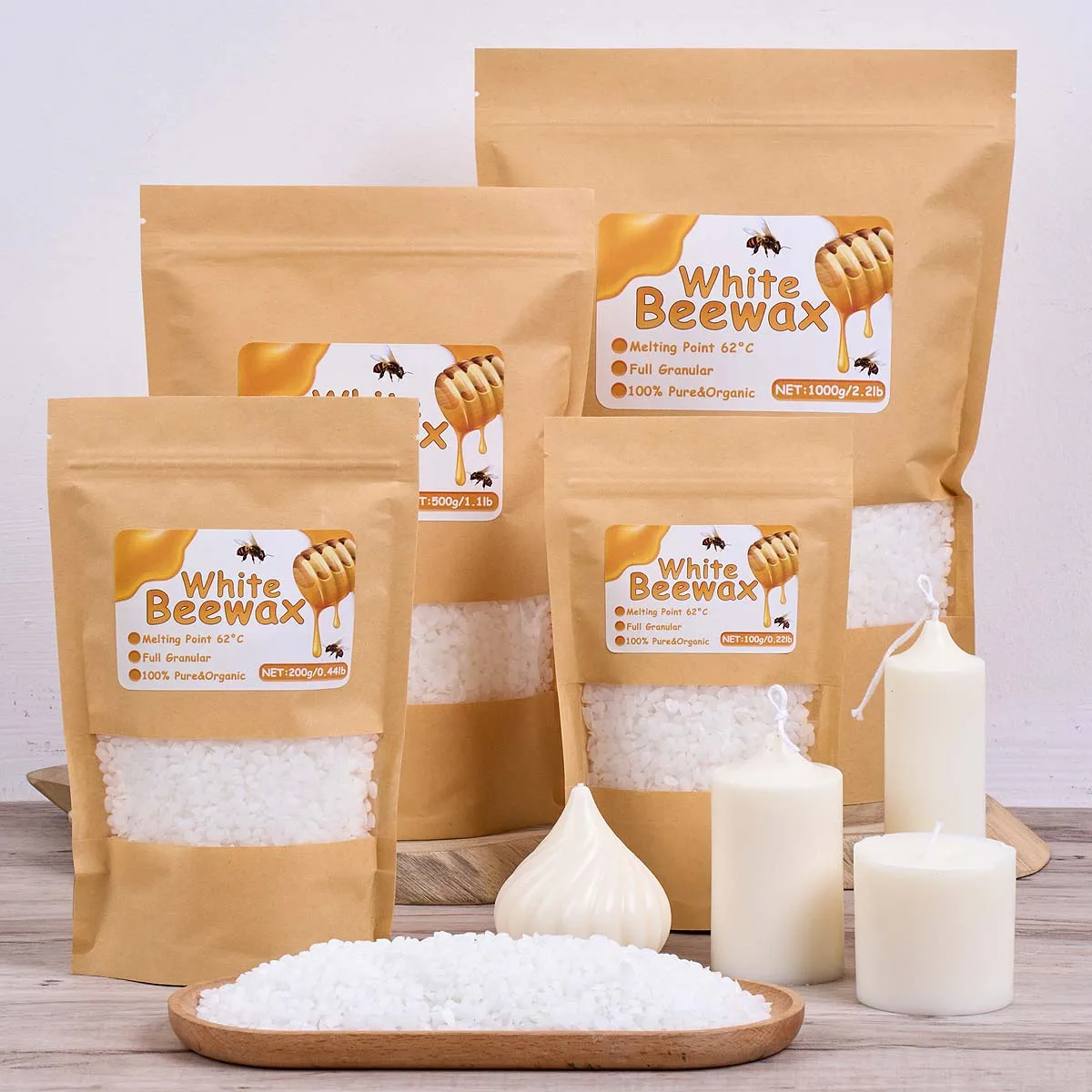 Candle Supplies Beeswax - Cera de abejas blanca de 500g,